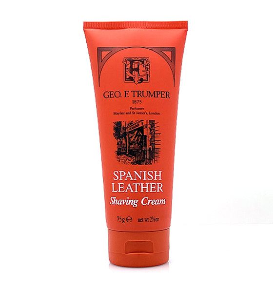 Rasiercreme Spanish Leather von Geo F. Trumper für weichen, würzig warmen Rasierschaum in orangefarbener Tube, 75g