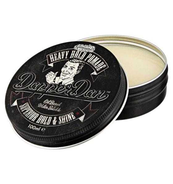 Pomade Superior Hold & Shine - Dapper Dan, ölbasiert, starker Halt und Glanz, wasserlöslich und petrolatumfrei, 100 ml Dose geöffnet