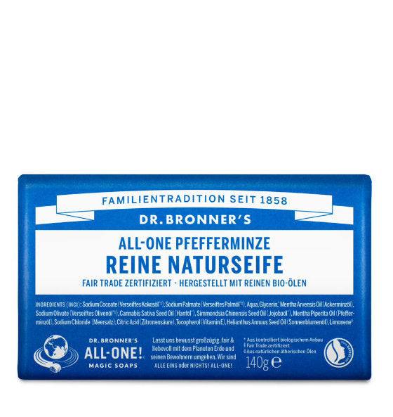 Naturseife Pfefferminze Dr. Bronner mit ätherischem Pfefferminzöl, vitalisierend und erfrischend, bio und fair zertifiziert, 140g