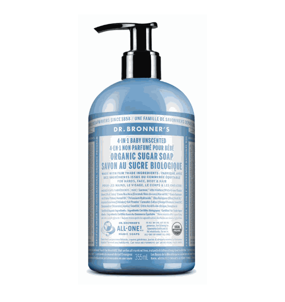 Flüssigseife Shikakai Neutral Mild von Dr. Bronner ohne Duftstoffe, für empfindliche Haut und Babys, biologisch und sanft.