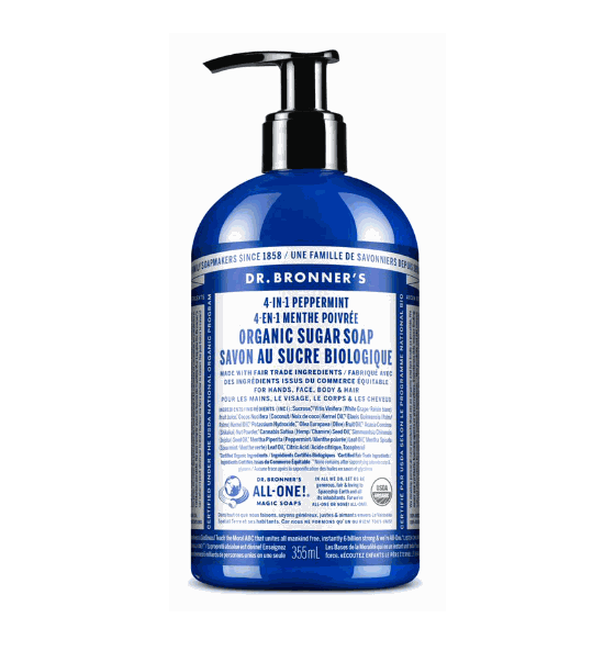 Flüssigseife Shikakai Pfefferminze von Dr. Bronner mit ätherischem Pfefferminzöl, vitalisierend und für empfindliche Haut geeignet, ohne synthetische Zusätze