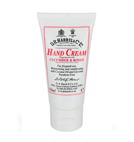 Handcreme Cucumber & Rose von D.R. Harris mit feuchtigkeitsspendendem Kokosöl und parabenfrei, 50ml Tube