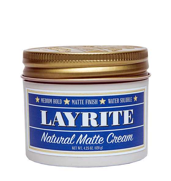 Layrite Pomade Matte Cream in Dose mit mittlerem Halt und mattem Finish, wasserlöslich für natürliches Styling