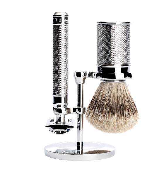 Ständer für Rasierhobel und Rasierpinsel aus verchromtem Messing von Mühle