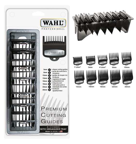 Aufsteckämme 10er Set von WAHL für Haarschneidemaschine mit verschiedenen Größen und Organizer-Tray