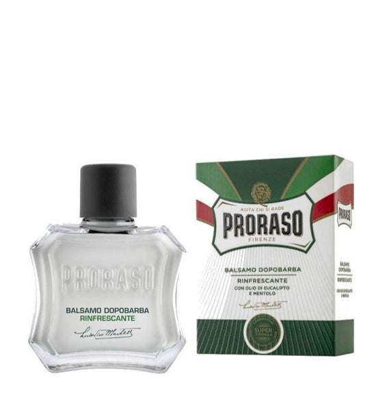 Aftershave Balsam grüne Linie Proraso mit Eukalyptus und Menthol ohne Alkohol für sanfte, erfrischende Pflege nach der Rasur