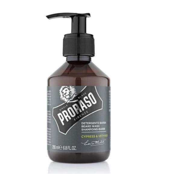 Proraso Bartshampoo Cypress Vetiver in Pumpflasche für sanfte Bartreinigung und holzigen Duft