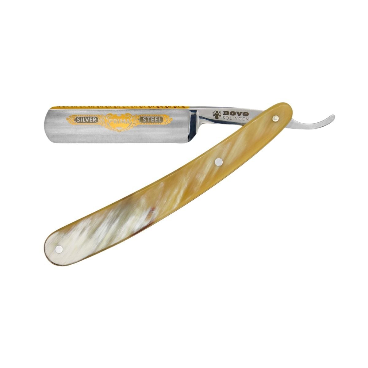 Dovo Prima Horn Rasiermesser 5/8 Zoll mit Horngriff und goldverzierter Kohlenstoffstahlklinge