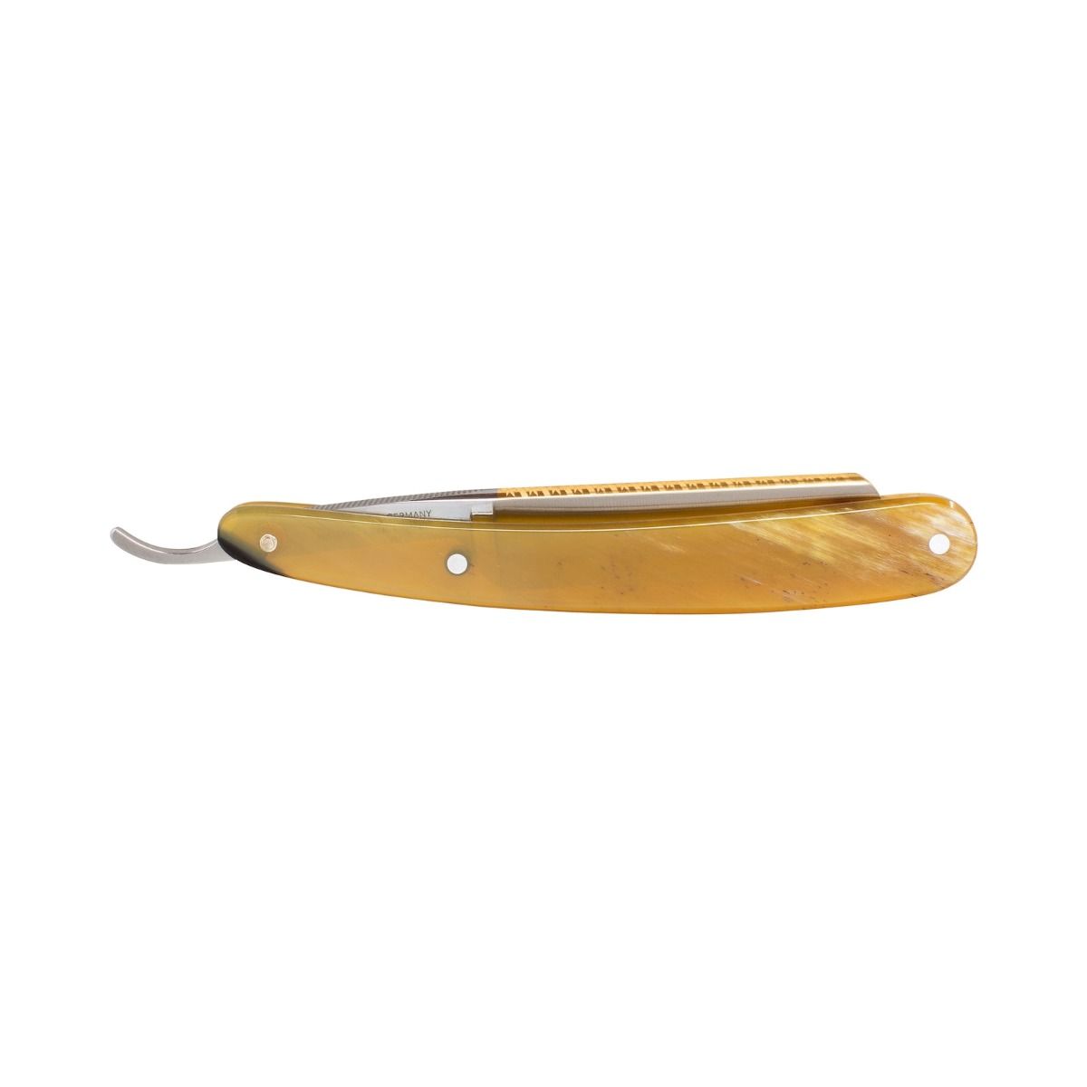 Goldverzierte 5/8-Zoll-Klinge des Dovo Prima Horn Rasiermessers