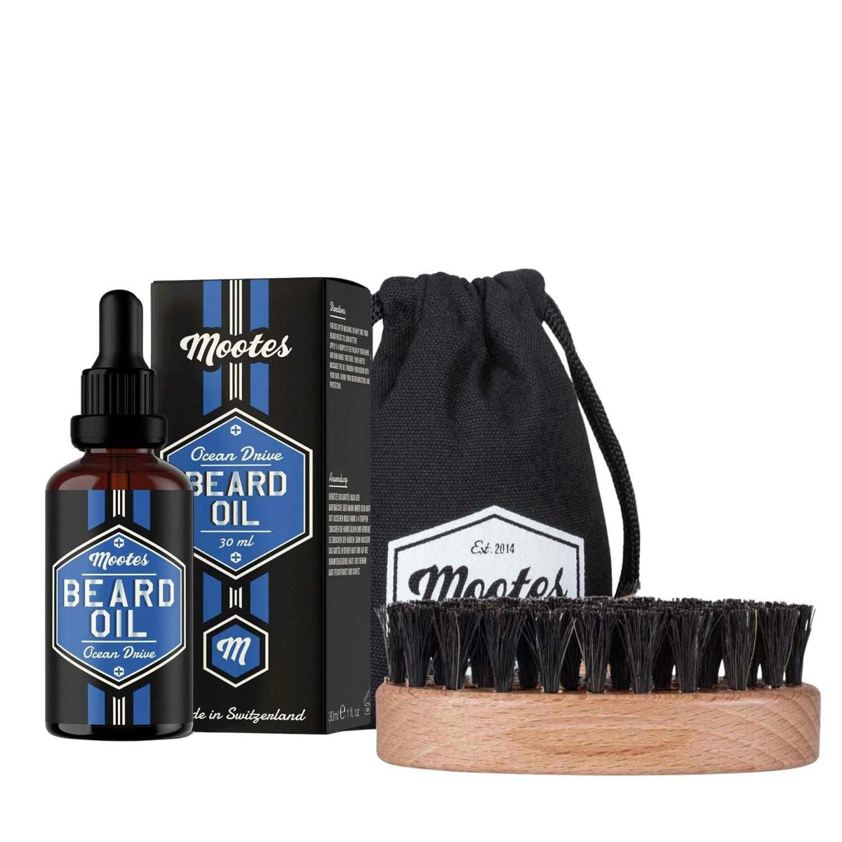Ocean Drive beard oil 30 ml with beard brush in a cotton bag