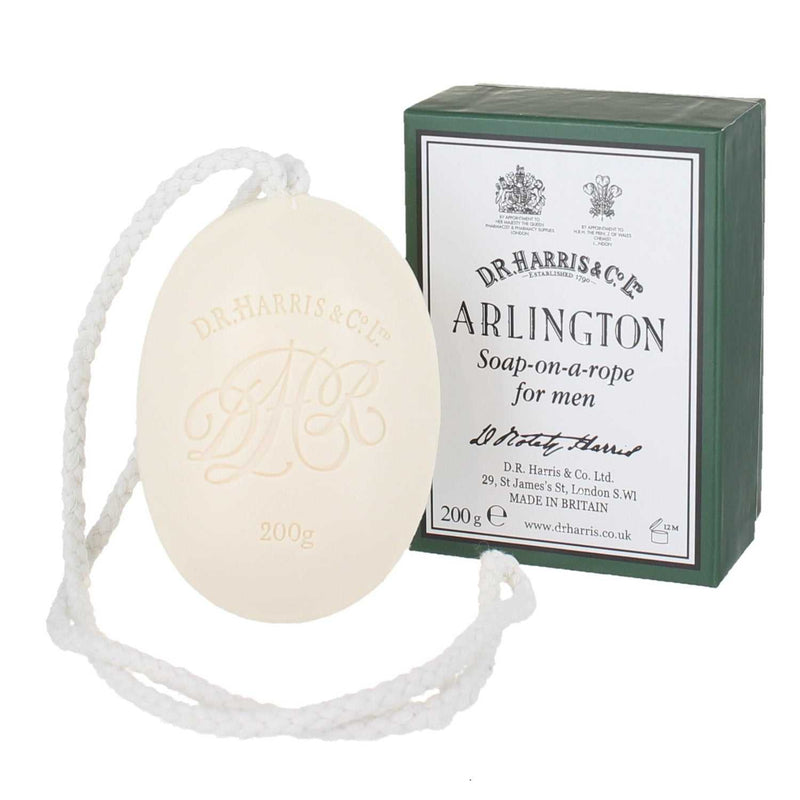 Duschseife Arlington von D.R. Harris mit Schnur, 200 g, frischer Citrus- und Farn-Duft, pflegend und langlebig geschäumt, klassische britische Seife