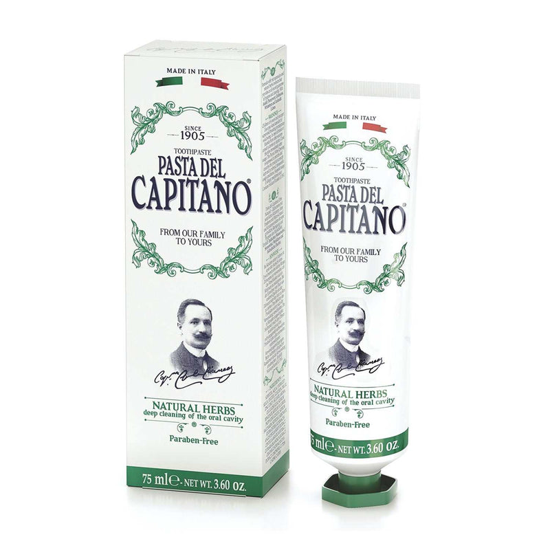 Zahnpasta Natural Herbs - Pasta del Capitano mit natürlichen Kräuterextrakten für schonende und effektive Zahnpflege ohne Parabene.