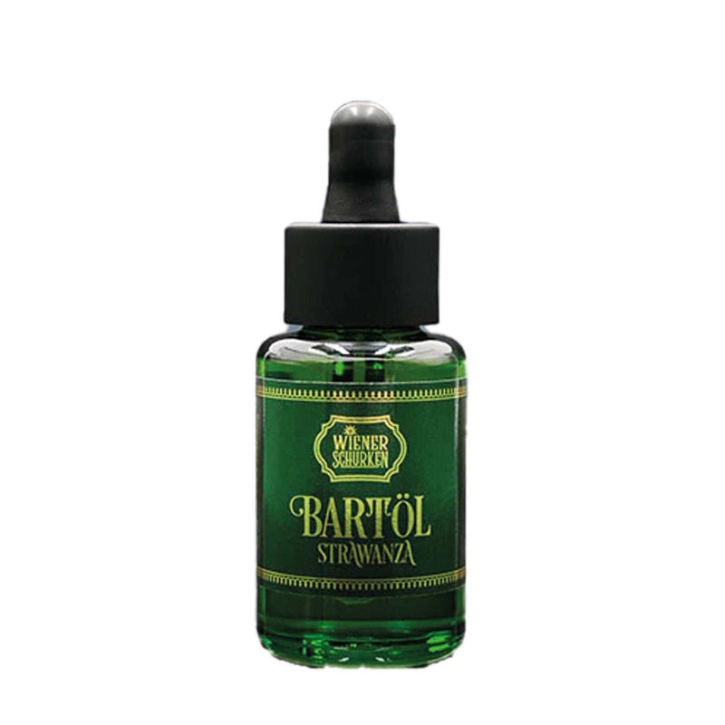 Strawanza Wiener Schurken Bartöl mit Jojoba-, Mandel- und Macadamiaöl in 30 ml grüner Pipettenflasche für kurz bis mittellange Bärte