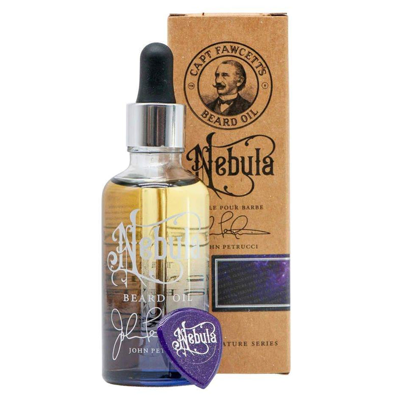 Bartöl Nebula von Captain Fawcett mit Pipette und Verpackung für gepflegten Bartglanz