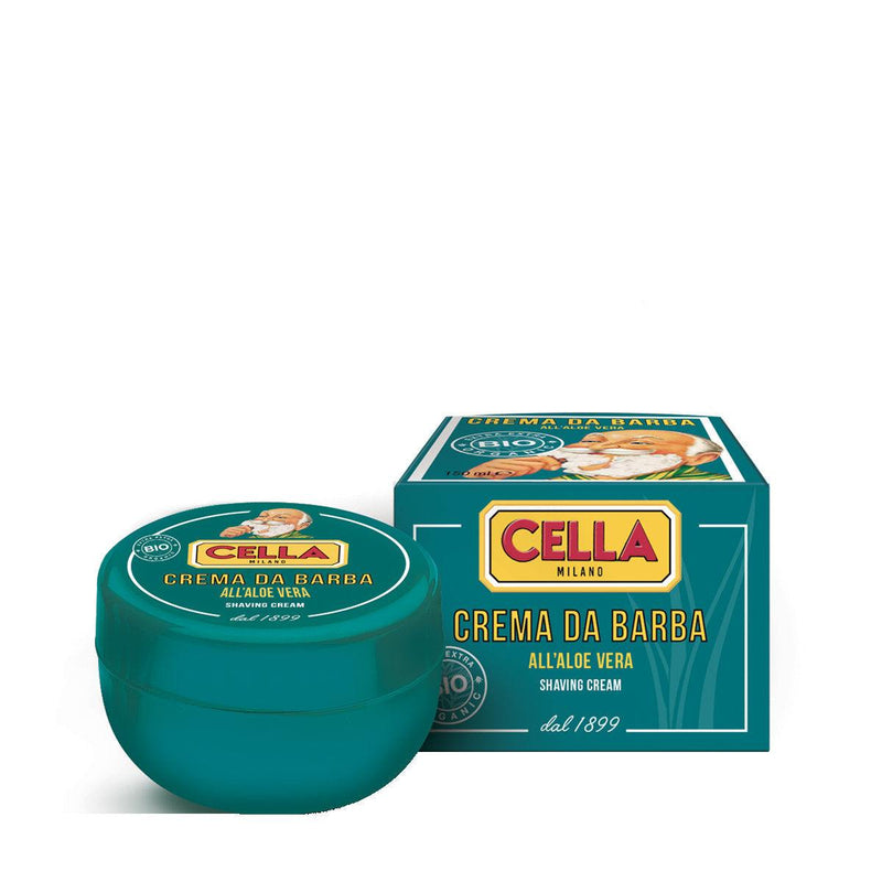 Rasiercreme in Schale Bio mit Aloe Vera von Cella Milano, natürliche pflegende Rasurcreme mit beruhigendem Schaum