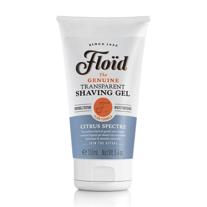 Transparentes Rasiergel Citrus Spectre von Floïd mit Zitrusduft, pflegend und sichtbar für präzise Rasur