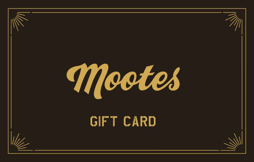 Edle schwarze Physical gift card von Mootes mit goldener Schrift und Rahmen