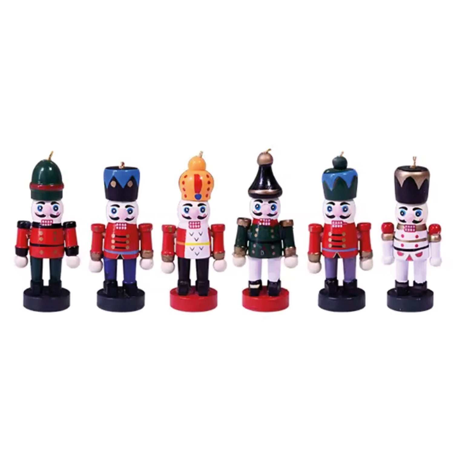6er Set bunte Holz Nussknacker Christbaumanhänger Weihnachtsdeko