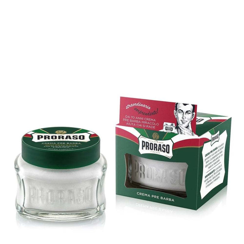 Pre-Shave Cream grüne Linie von Proraso zur Hautvorbereitung vor der Rasur mit erfrischendem Eukalyptus- und Mentholduft