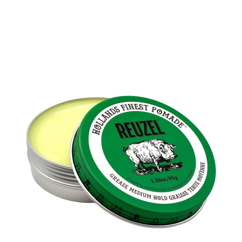 Reuzel Haarpomade Green Grease mit mittelfestem Halt und frischem Apfelduft in grüner Dose