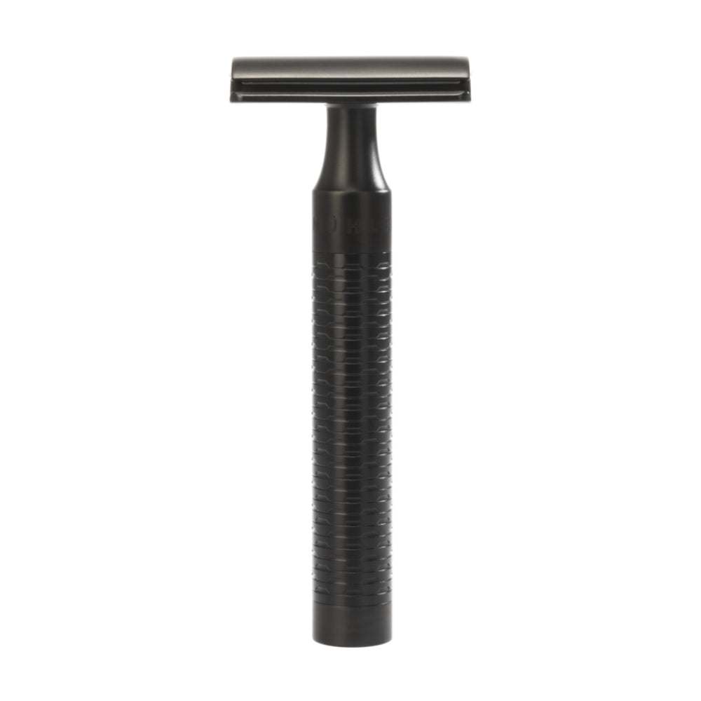 Rasierhobel ROCCA Edelstahl schwarz mit DLC-Beschichtung und ergonomischem Griff für präzise Nassrasur