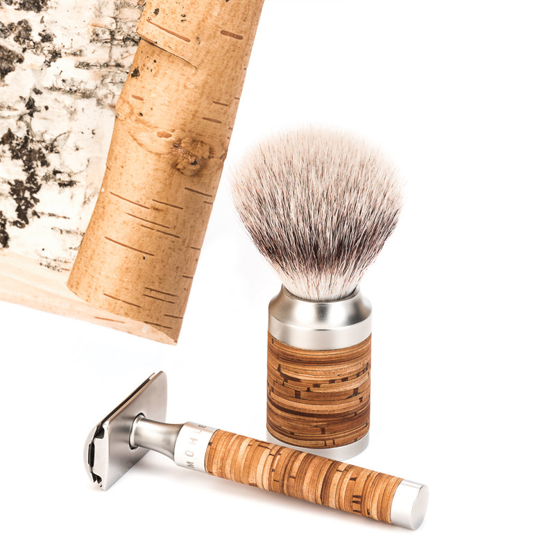 Coffret rasoir de sûreté ROCCA en acier inoxydable, écorce de bouleau – Mühle