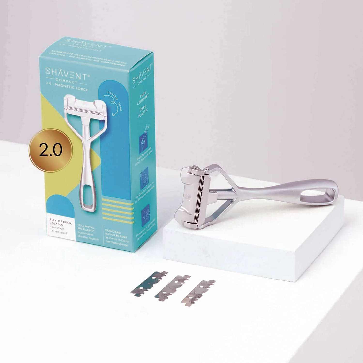 Rasoir à tête pivotante Compact 2.0 chrome mat - Shavent