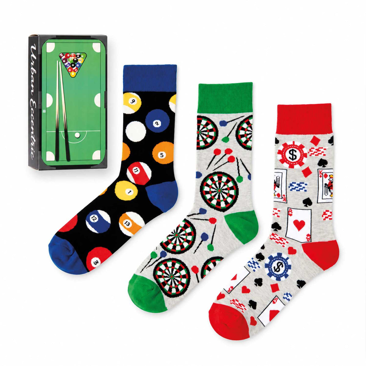 Games Night Geschenkset mit drei Paar Socken und Billardtisch-Box