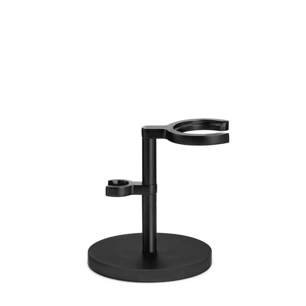 Schwarzer mattierter Ständer für Rasierhobel und Rasierpinsel aus Edelstahl, stilvoll und robust