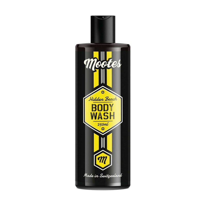 Duschgel Hidden Beach von Mootes, 250 ml, vegan, natürliche Inhaltsstoffe, fruchtiger Frischekick, mit Königskerzenblütenextrakt, in der Schweiz hergestellt.