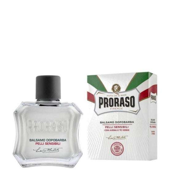 Proraso Aftershave Balsam weisse Linie für sensible Haut mit grünem Tee und Sheaöl, alkoholfreie Rasurpflege